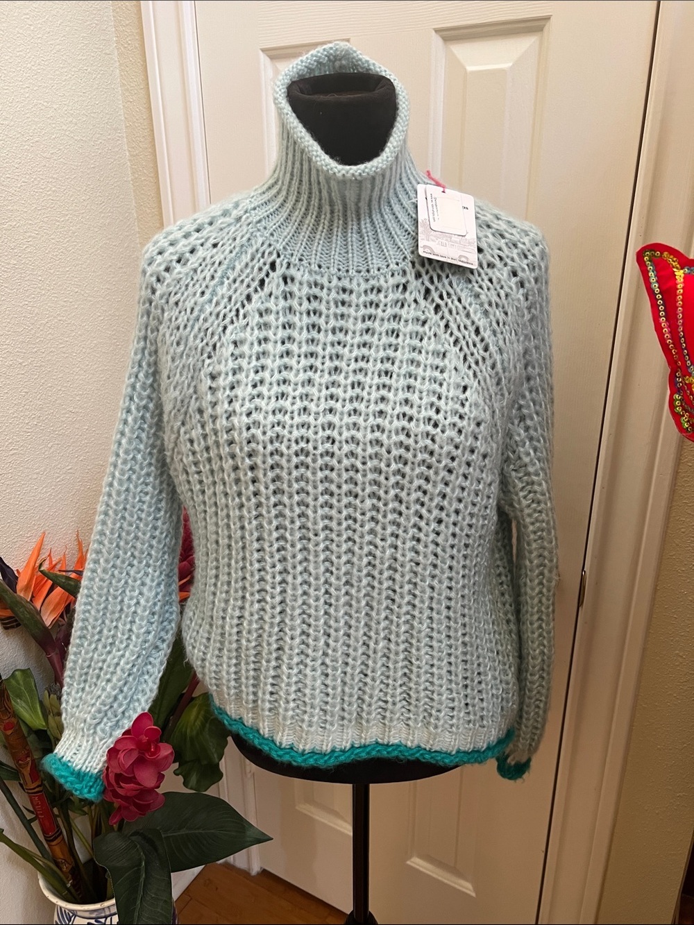 NWT wooden ships blue green Tara rails T neck xs mohair wool blend
